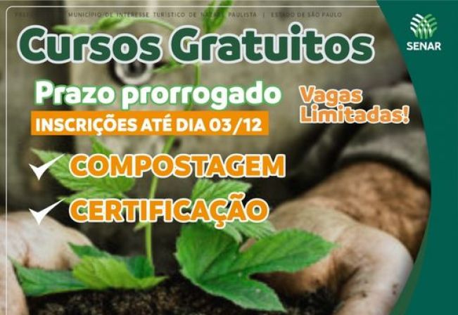 Prefeitura de Nazaré Paulista e Senar prorroga o prazo das inscrições para cursos gratuitos de compostagem e certificação